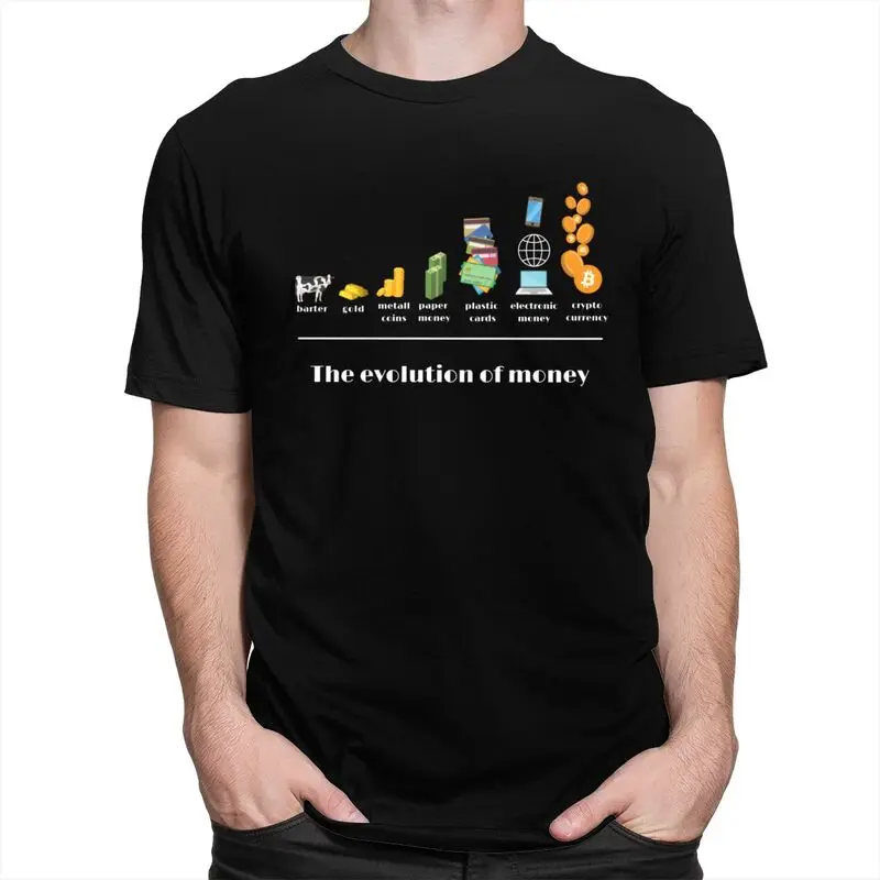 The Evolution Of Money T Shirts for Men Pure Cotton Tee Tops Anniversary Gift Crypto Bitcoin Tshirt Short-Sleeve Casual T-shirt