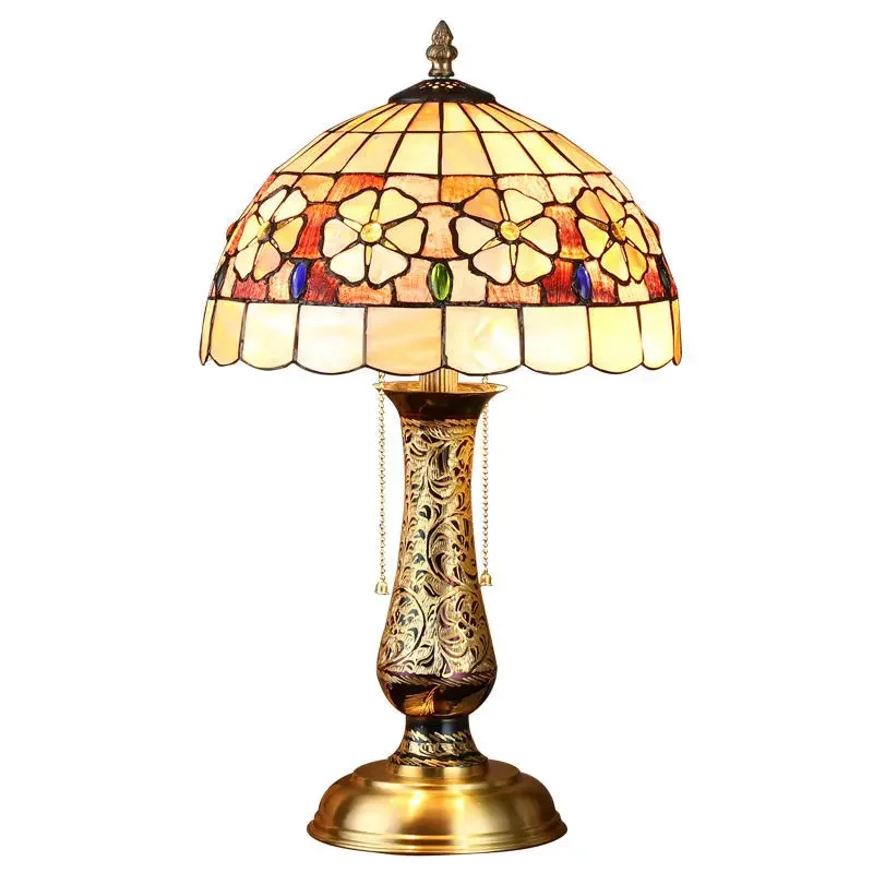 European Tiffany Brass Table Lamps LED Creative Modern Shell Decor Desk Light for Home Living Room Bedroom