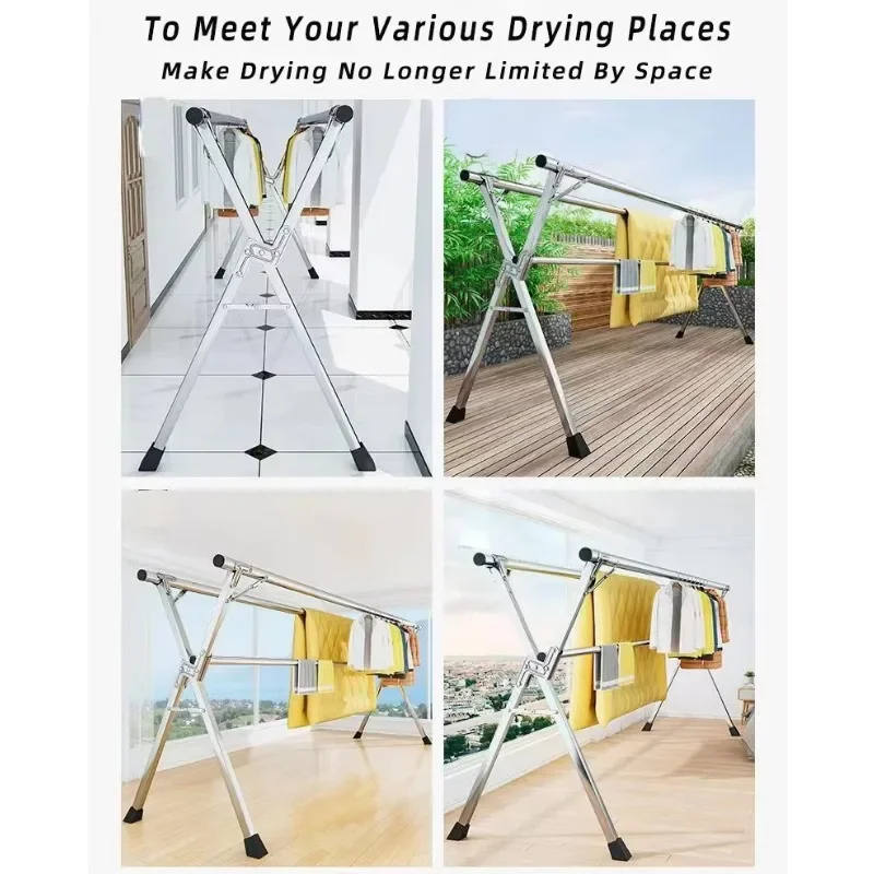 Floor-standing clothes drying rack Stainless steel floor folding X-shaped balcony hanger indoor and outdoor Clothes  rod