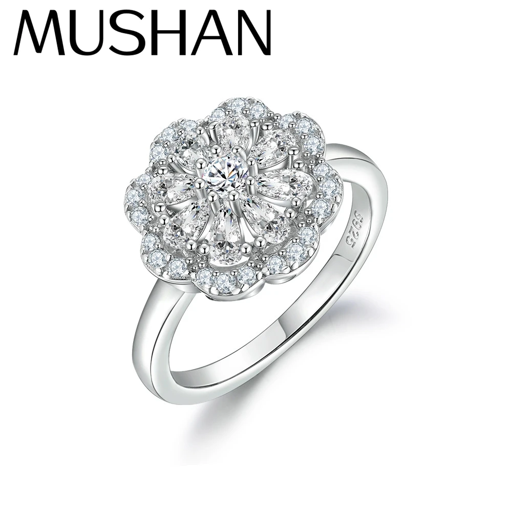 

MuShan Jewelry 925 Sterling Silver Ring Wedding Band High Carbon Diamond Christmas Gift Luxury Style Women Rings Fine Jewelry