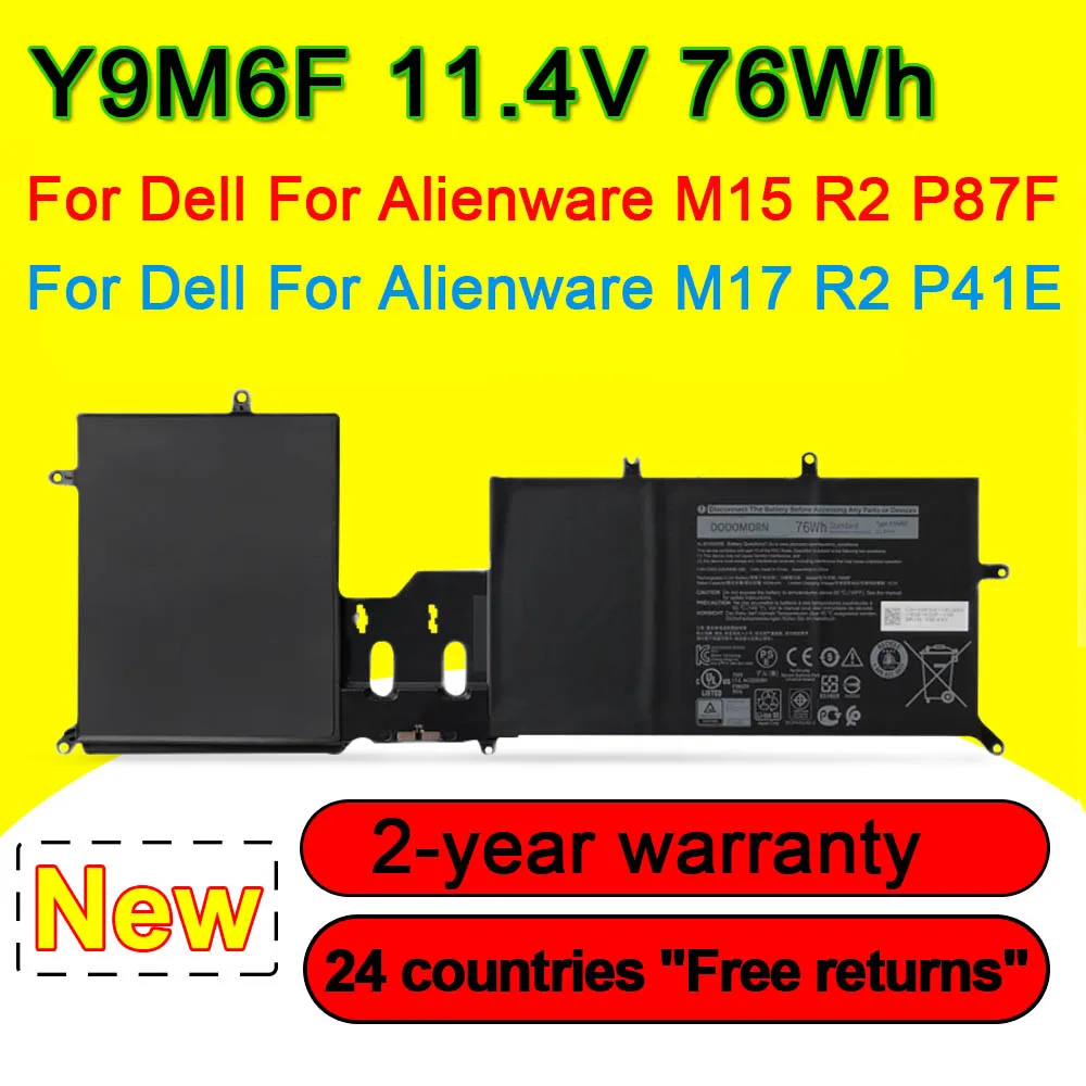 

Y9M6F Laptop Battery For Dell For Alienware M15 M17 R2 P41E P87F 08K84Y YM9KC 11.4V 76Wh High Quality With Tracking Number