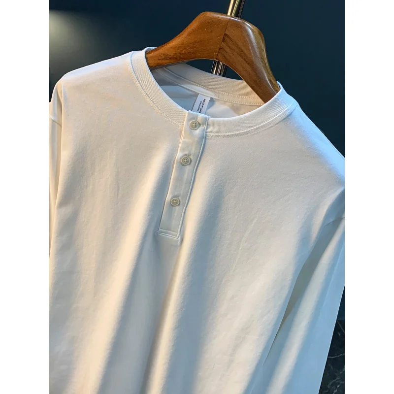 

Spring and Autumn Men's Long sleeved-shirt Trendy Half cardigan Round Neck Bunch Versatile Casual Shirt