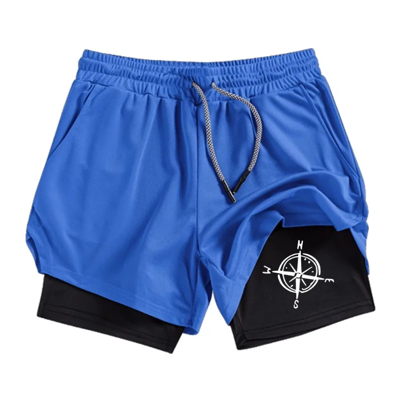 Comfortable Elastic for Men's Double Layer Running Shorts Nautical with Compression 2-in-1 Liner Pockets Quick Dry Casual Wear