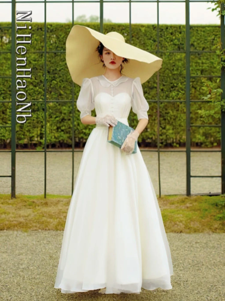 Robe De mariée trapèze, Vintage, manches mi-longues, robes De mariée élégantes blanches