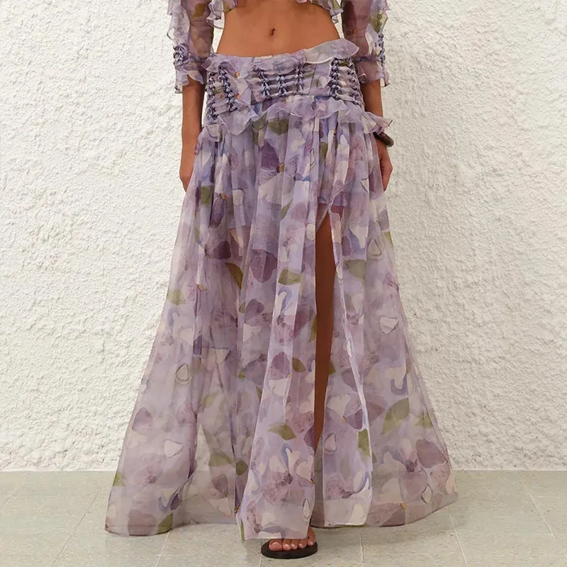 

Длинная юбка с тканой текстурой сиреневого цветочного узора, предназначенная для женщин 2628