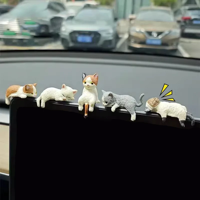 5Pcs/Set Cute Car Decoration Sleeping Cat Doll Creative Auto Ornaments Toys Cat Micro Landscape Model Cute Car Accessories Gifts