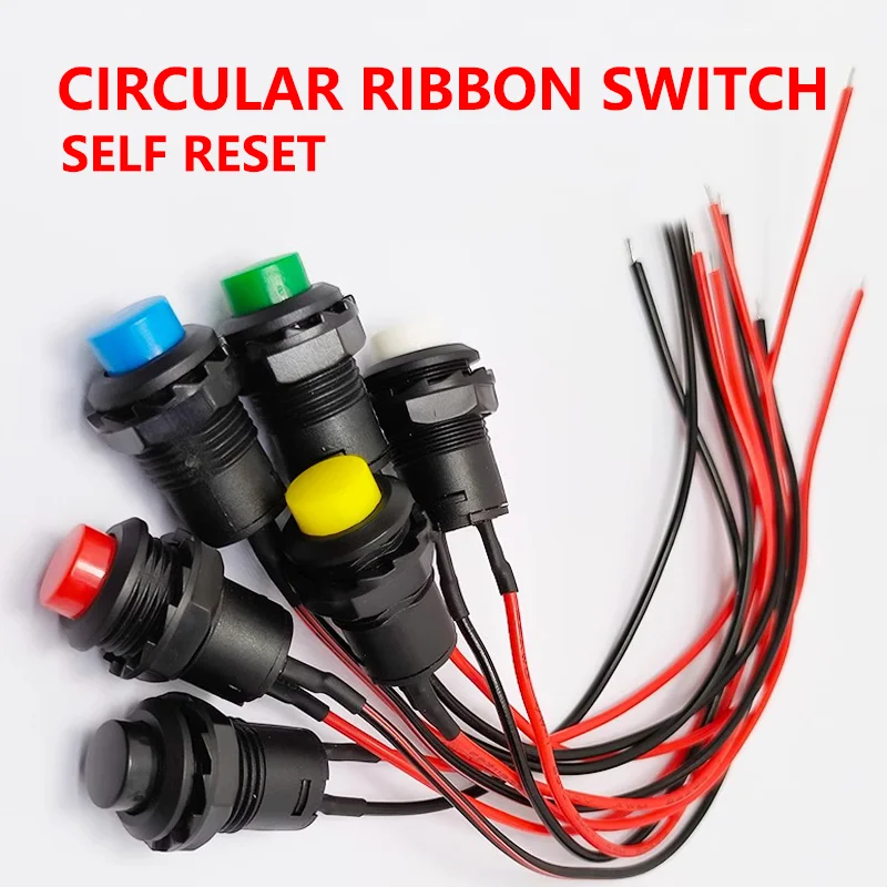 5/20/100PCS 12MM Self-Locking Round Button Switch With Cable Non-Locking 20CM DS-428/427/425 Self-Resetting Push Button Switch