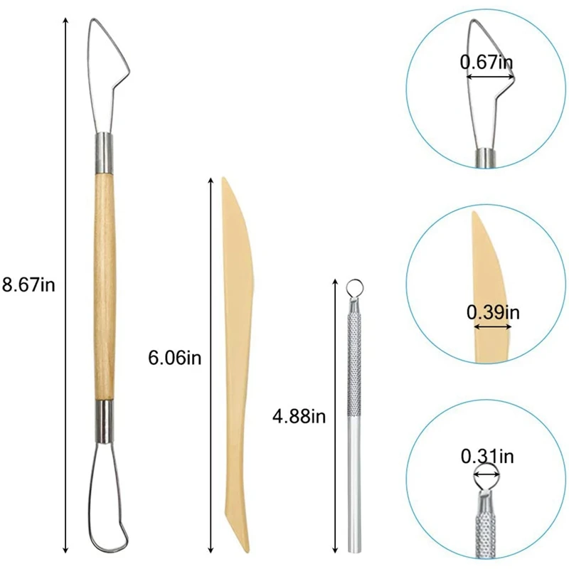 Pottery Clay Sculpting Tools, 22Pcs Wooden Handle Pottery Carving Tools & Metal Scraper & Plastic Clay Shaping Tools