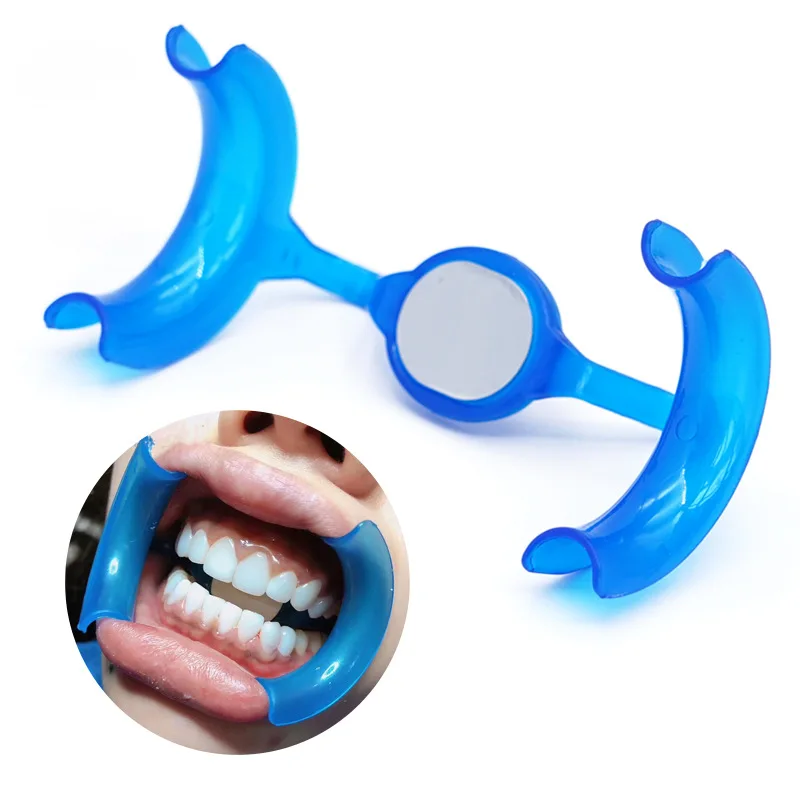 10pcs M-Type Cheek Retractor with Integrated Mirror & Tongue Depressor Disposable All-in-One Mouth Prop for Dental Clinic