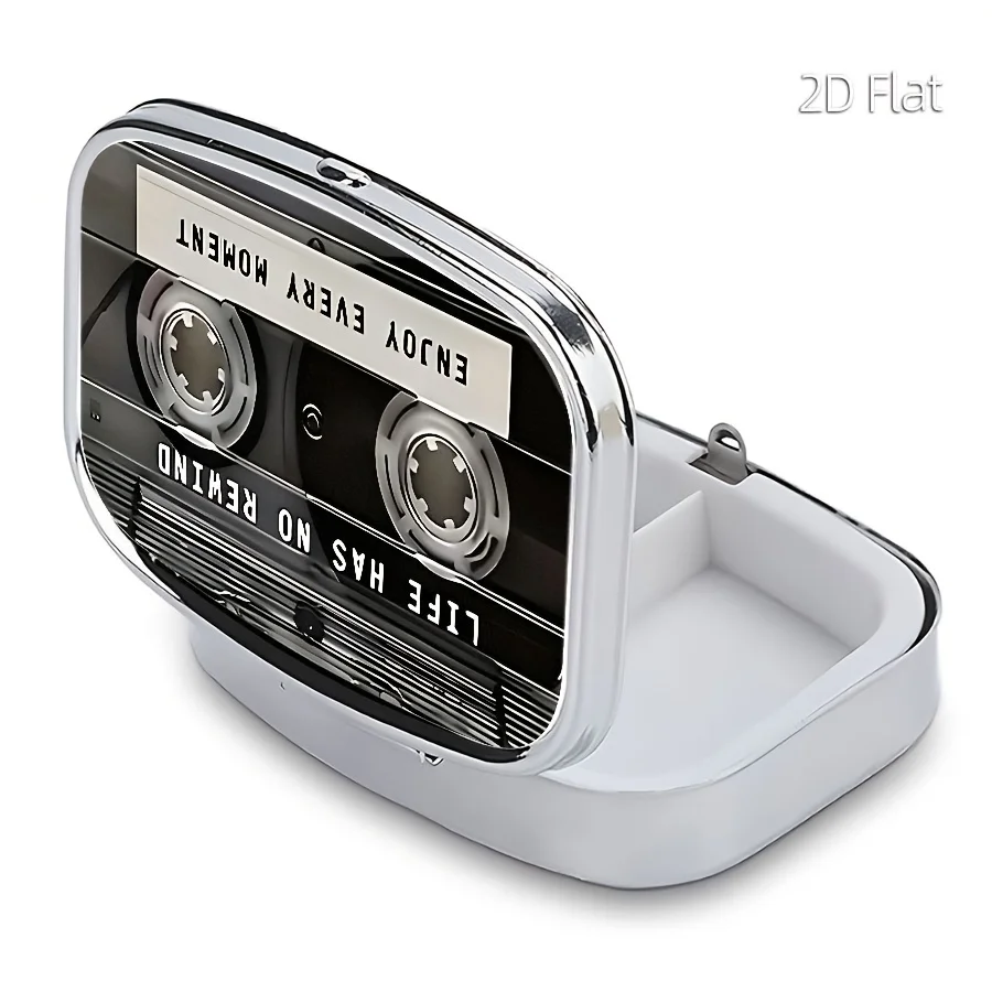 Flat, Retro Record Player Design Pill Box - a Single-Layer Metal Medicine Organizer, Suitable for Travel, Handbags, or - Perfect for Valentine's Day Gifts - Unisex