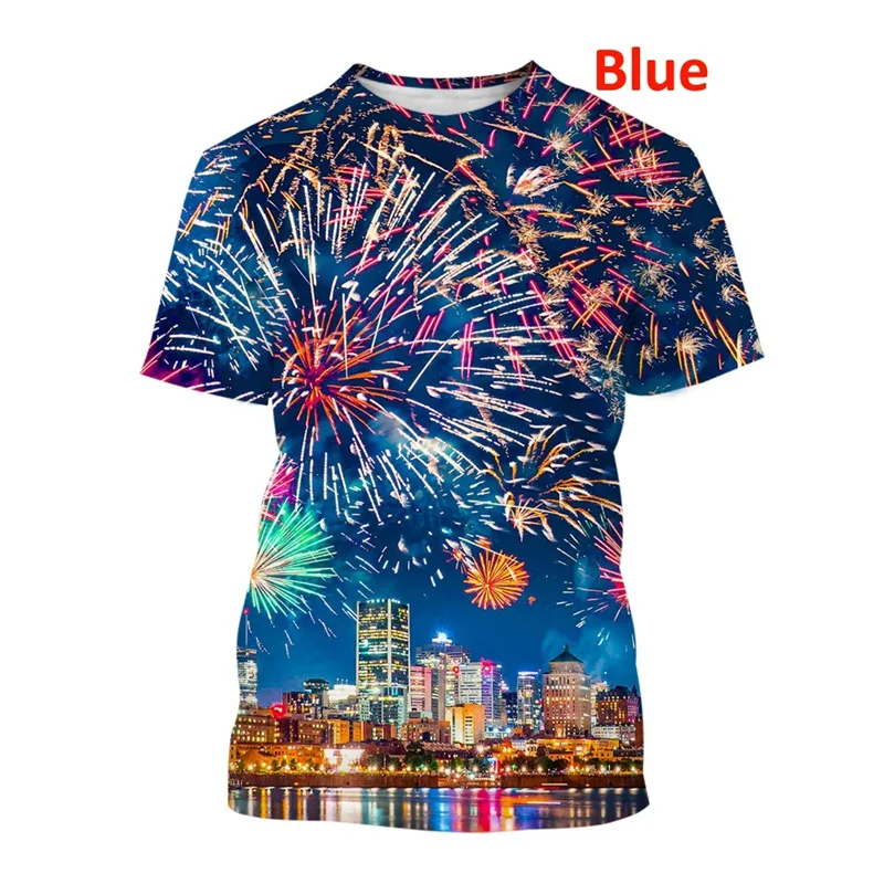 New 3D Beautiful Fireworks Printing T Shirt Children Fashion Summer Cool Streetwear Short Sleeves Women Harajuku Tee Shirts Tops