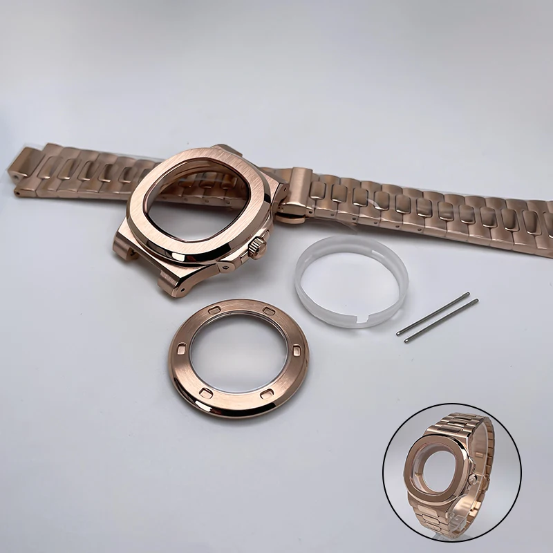 

Premium 43mm Square Watch Case Bracelet Sapphire Glass Rose Gold/Silver for NH35 Movement Watch Mod Fit 30.5mm Dial