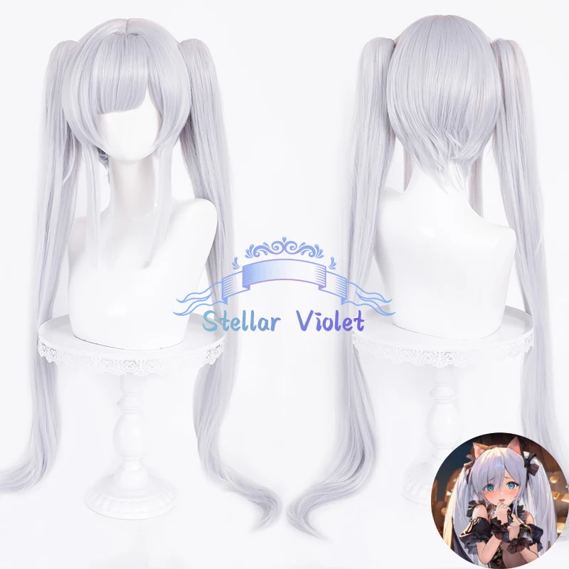 

Game Azur Lane Wig Janus Halloween Cat Cosplay Wigs Cosplay Costumes Heat Resistant 100CM Long Silver Grey Janus Synthetic Wigs