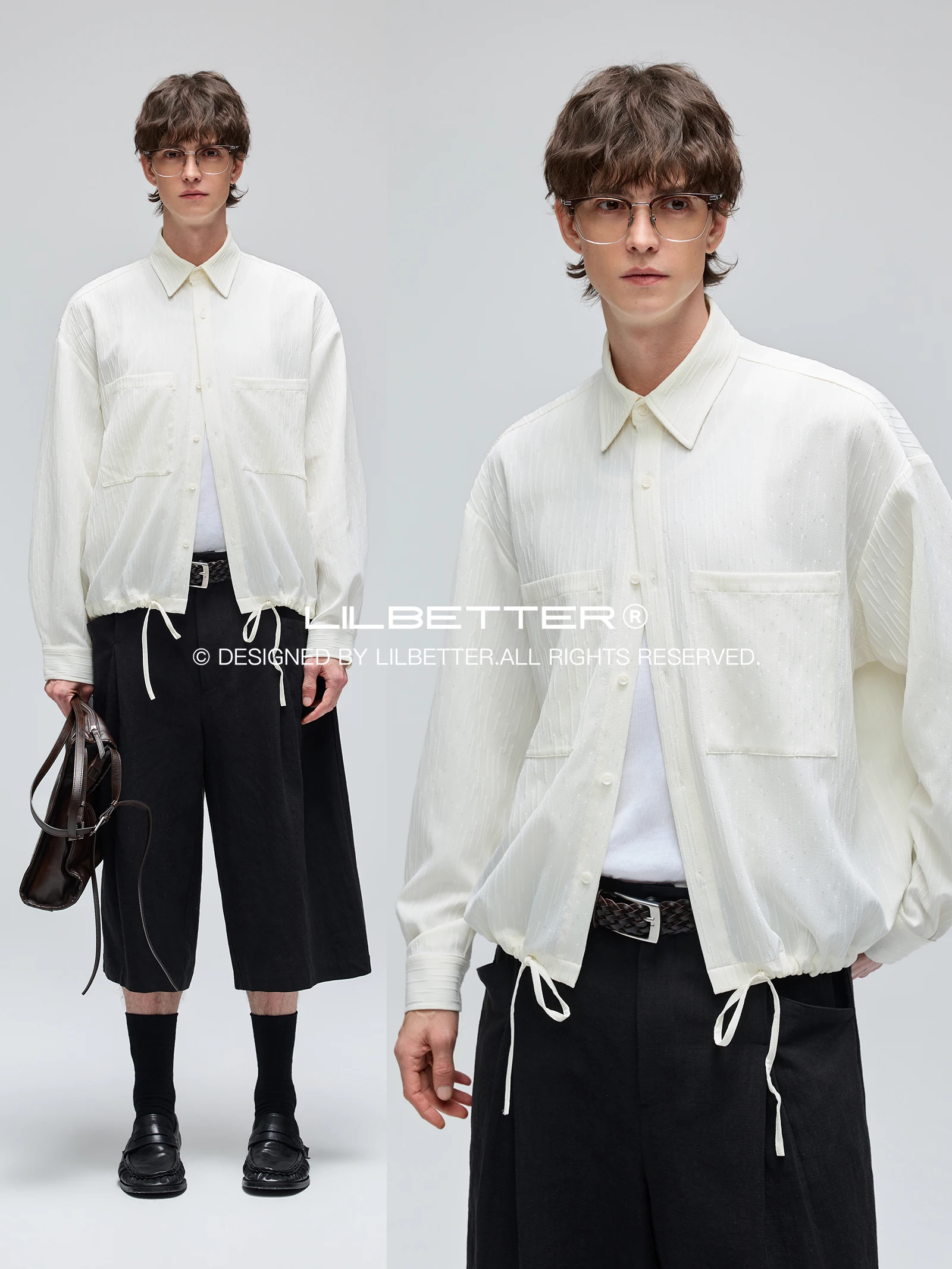 Lilbetter Texture Long Sleeve Shirt with Large Pockets Lazy Style Knitted Loose Fit Fashion Urban Daily Polyester Blend