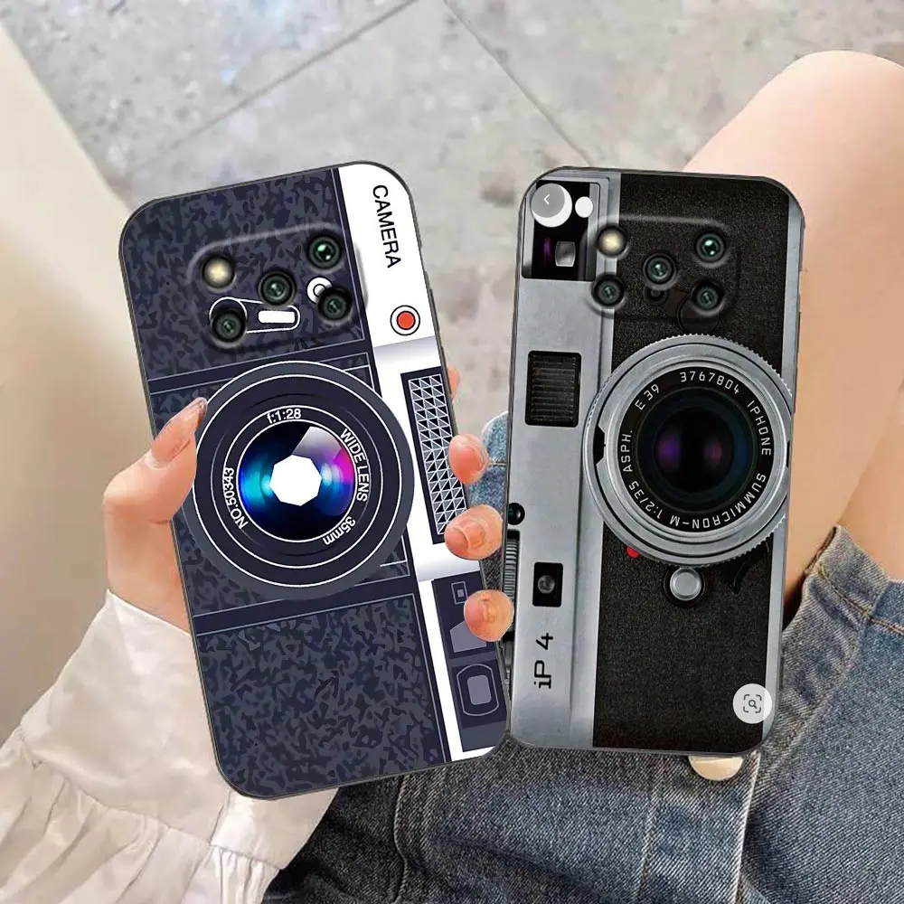 Old Camera Phone Tape Broken Screen Phone Case For Xiaomi Poco X5 X4 X3 M5 M4 M3 F5 F4 F3 GT Pro NFC Black Shark 5 Mix 4 Case