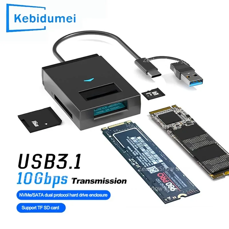 M.2 NVMe NGFF SSD Enclosure 10Gbps Type C USB 3.1 to SSD External Storage Box Adapter Support SD TF Card Reader SSD Converter