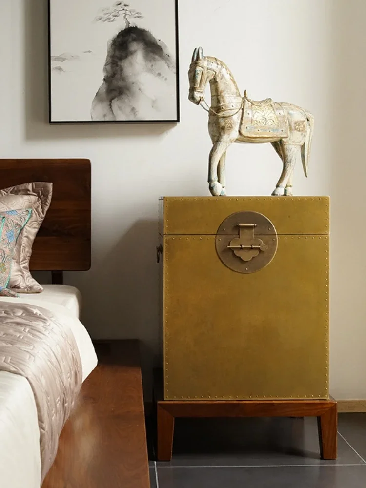 Small Size Walnut Copper Side Table Simple and Light Luxury Living Room Bedside Table Tea Table