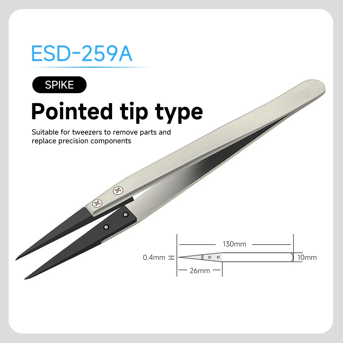 Exquisite ESD series anti-static slim watch installation tweezers with straight curved high elasticity handle tweezers ESD-259