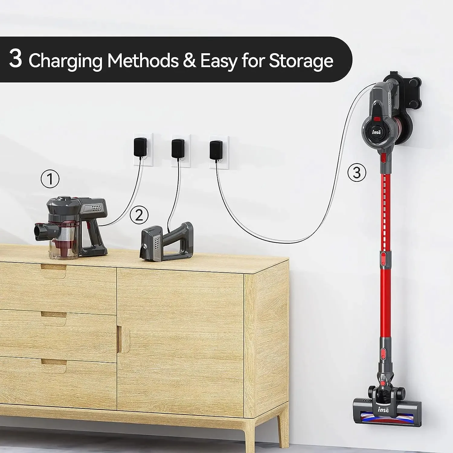 INSE N650 Cordless Vacuum Cleaner 4-in-1 Stick Vacuum Cleaner 160W Rechargeable Battery Up to 45mins Runtime for Household Clean