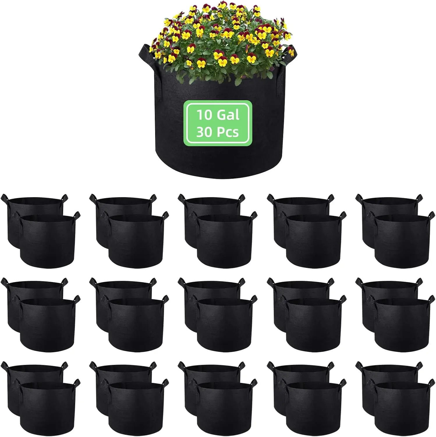 

10 Gallon Garden Grow Bags, 30 Pack 10 Gal Planter Bags Fabric Pot Bags, Nonwoven Grow Bags Heavy Duty Aeration Pots wit