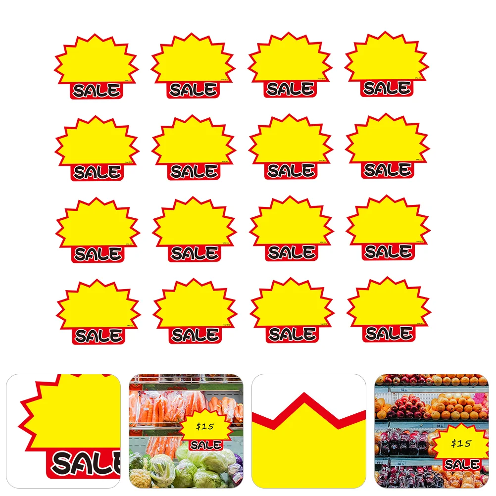 50 Pcs Commodity Price Tag Advertising Signs Promotional Tags Fluorescence White Card Sticker