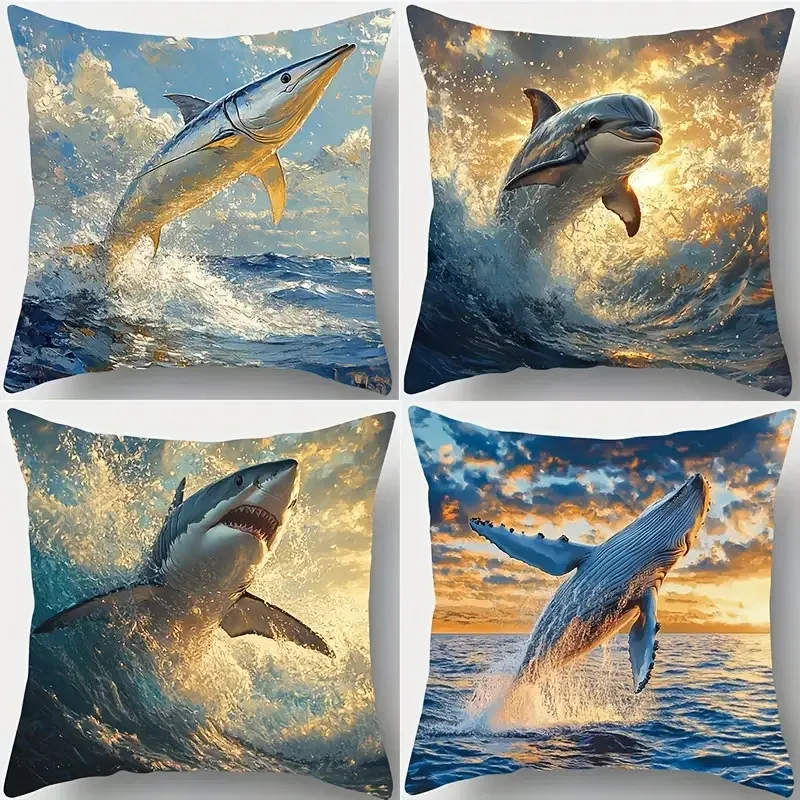 Watercolor Design of Marine digital printing pillow cover Short plush Suitable living rooms bedrooms sofas throw cushion cover