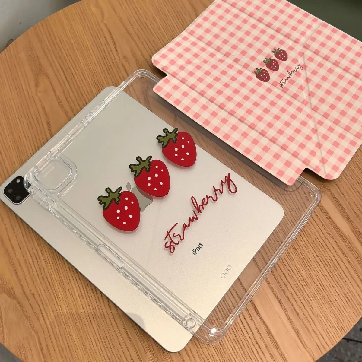 Strawberry Grid iPad Case For iPad Pro 11 13in 2025 iPad Pro 12.9in Air7 10th 11th M4/5 MINI Anti-fall 3+Y Fold Protected Cover