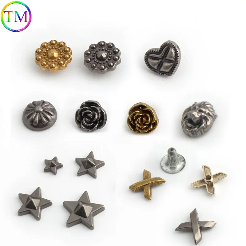 

Flower Heart Shape Metal Screwback Rivets Studs Five Points Star Pentacle Rivet For Leather Craft Clothes Decorative Accessories