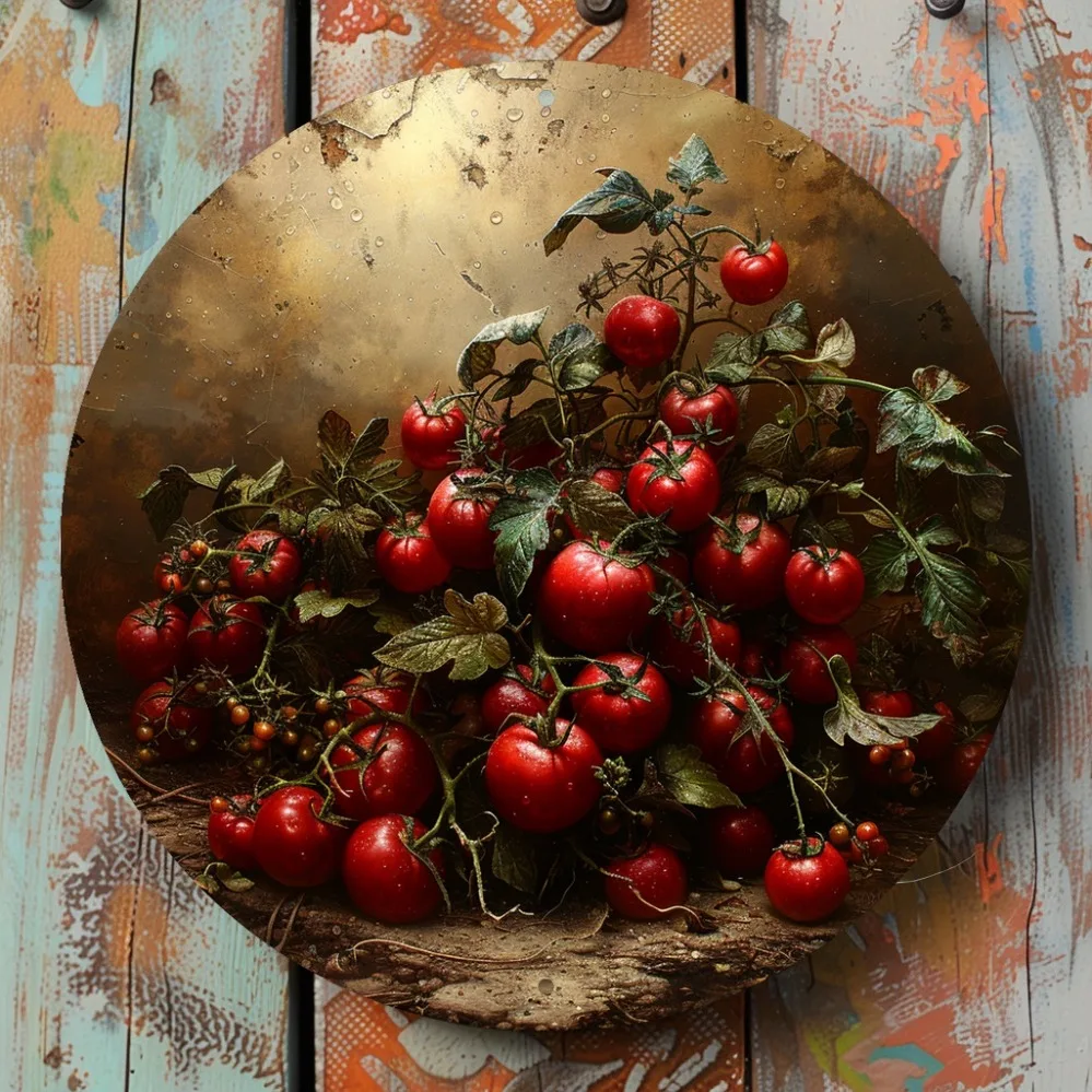 Vintage Tomato Metal Wall Art - Heavy Duty Aluminum Kitchen Decor with Easy Install, Golden Red Home Office Party Decoration
