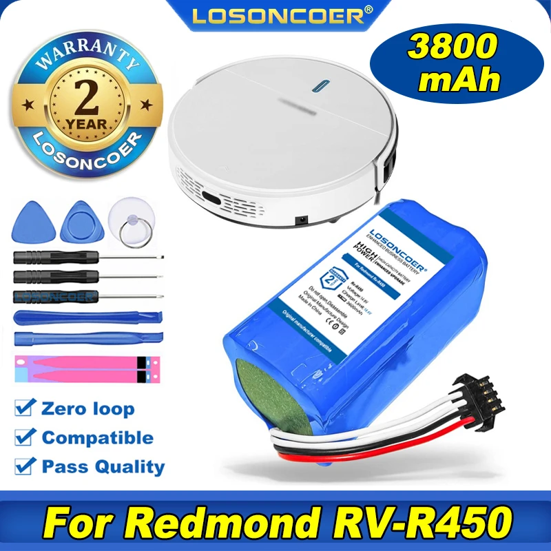 100% Original LOSONCOER 3800mAh For Redmond RV-R450 RV R450 Robot Vacuum Cleaner Accessories Battery