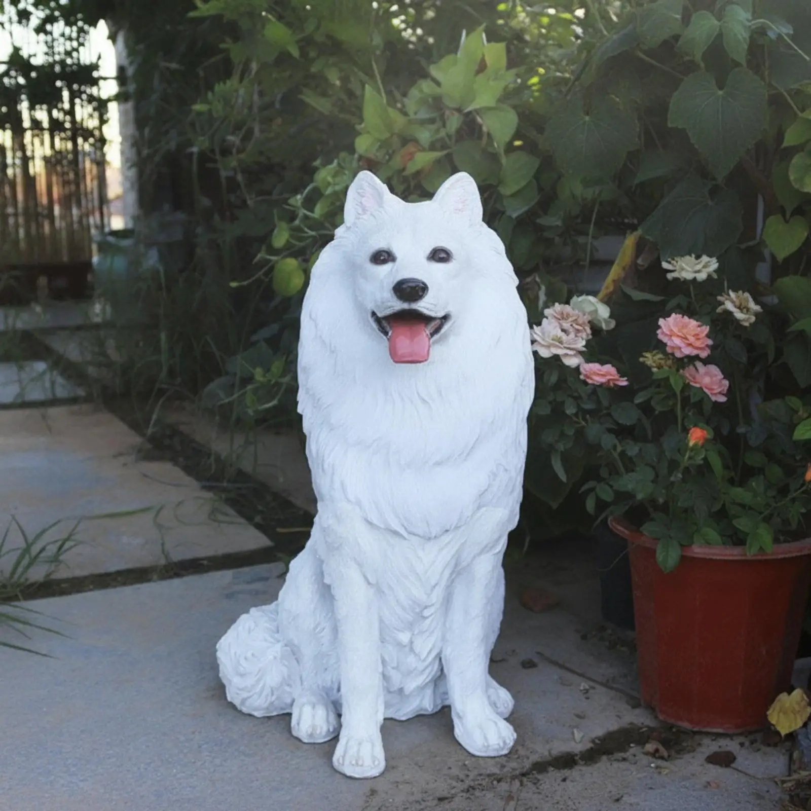 Resin Samoyed Dog Figurine Textured Resin Dog Figurine Lifelike for Garden