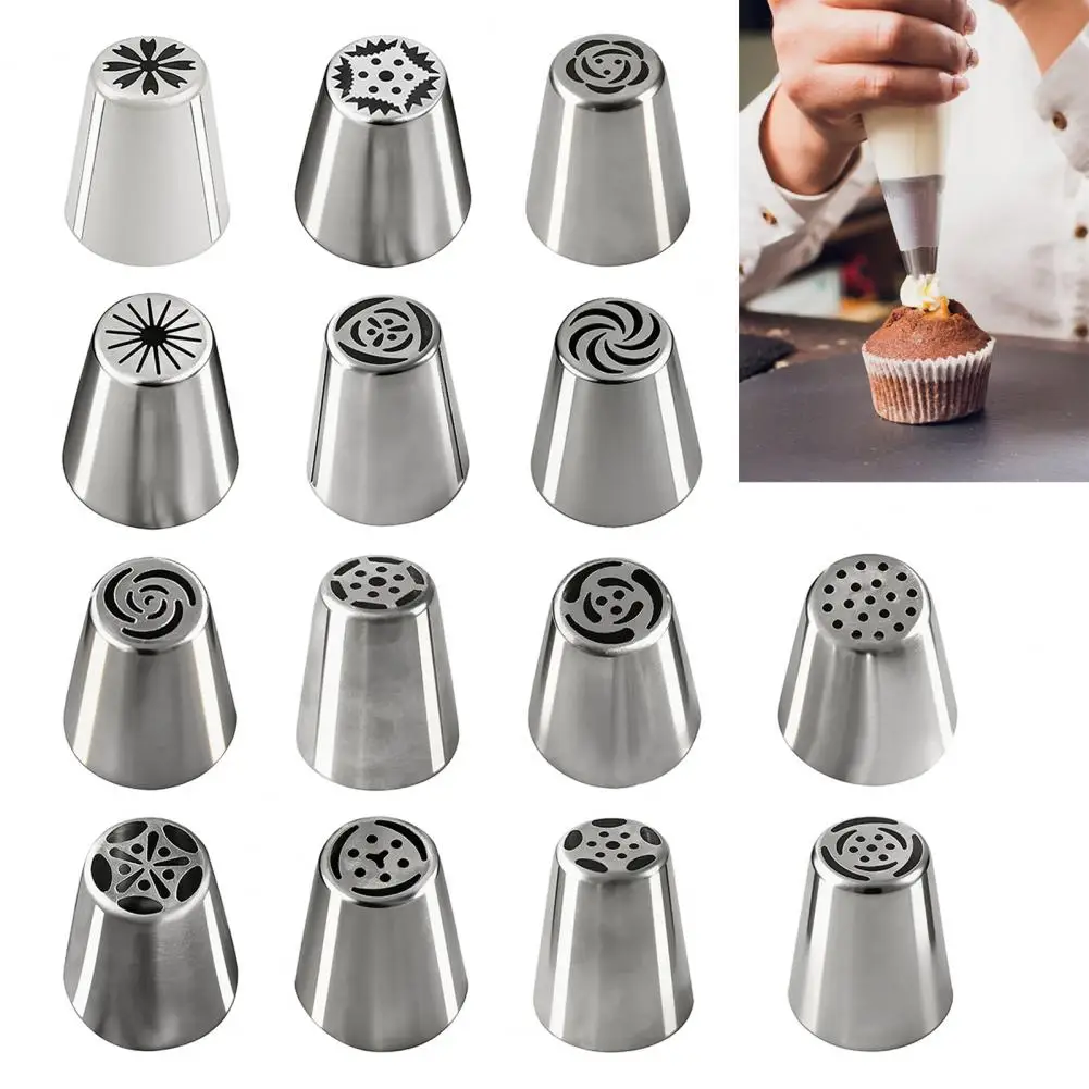 Piping Tips Russian Cake Frosting Nozzles Set Stainless Steel Floral Cake Decorating Tools for Wedding Birthday Icing Dispensers