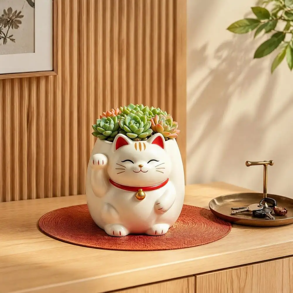 Durable Waterproof Resin Planter Resin Flower Pot for Indoor Plants Cute Fortune Cat Planter for Succulents Resin Beckoning
