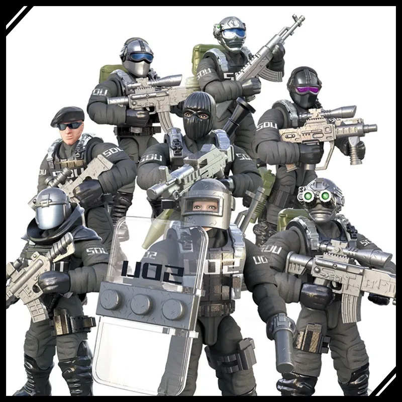 Figurka żołnierza sił specjalnych w skali 1:36 z ruchomymi stawami, figurka akcji wojskowej, czołg wojskowy, SWAT, policja, minifigurka, klocki konstrukcyjne, zabawka dla dzieci.