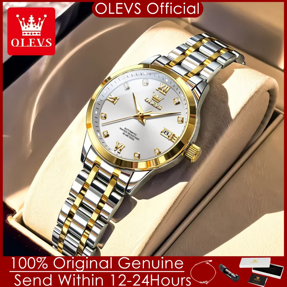 OLEVS 9946 Women Watches Dual Calendar Diamond Scale Luxury Business Automatic Mechanical Watch for Woman Original Ladies Watch