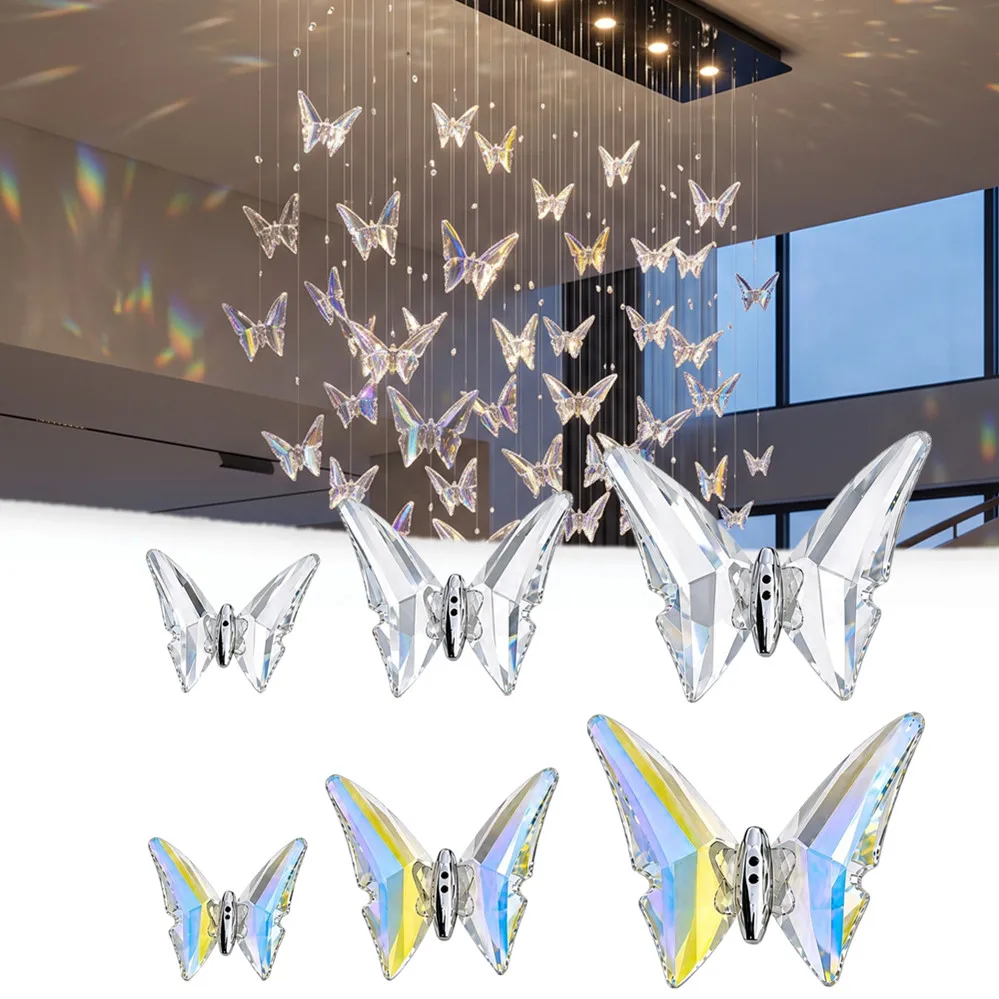 K9 Colored Crystal Butterfly Pendant High Transparency Aging Resistant Wedding Decoration Chandelier Accessories Creative DIY