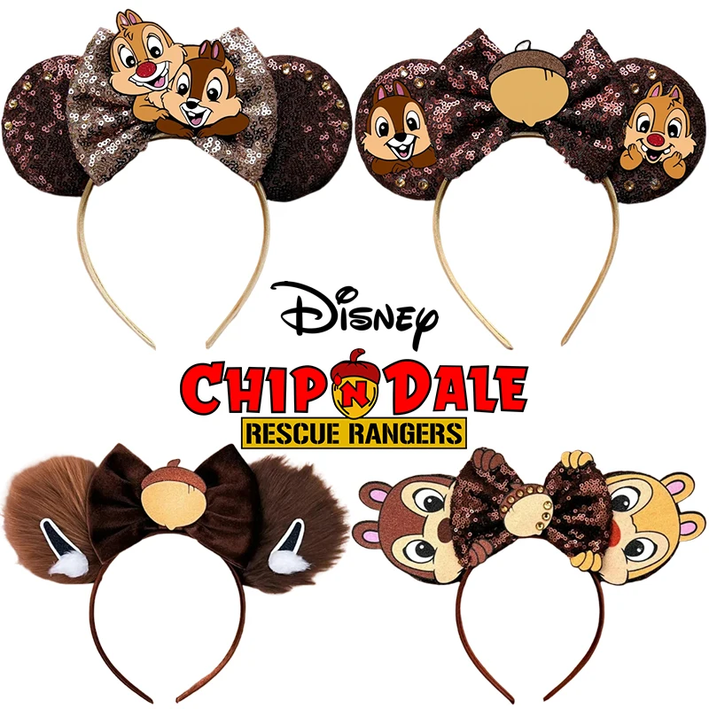 

Disney Mickey Mouse Ears Hairband Chip n Dale Ear Headband for Adults Party Headwear Women Plush Bow Hair Accessories Girls Gift