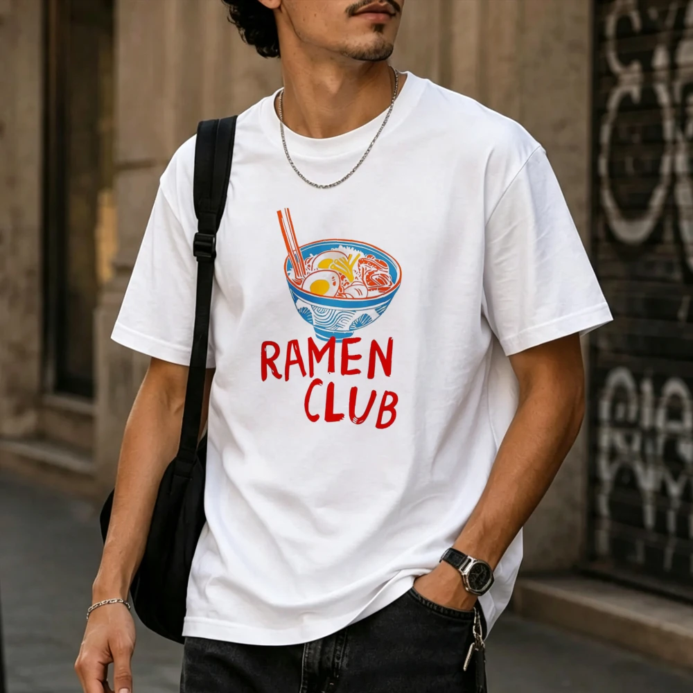 Ramen Club Hand Drawn Noodle Bowl Chopsticks Retro Art Print Men Pure Cotton T Shirt Japanese Food Lover Graphic Casual Tees Top