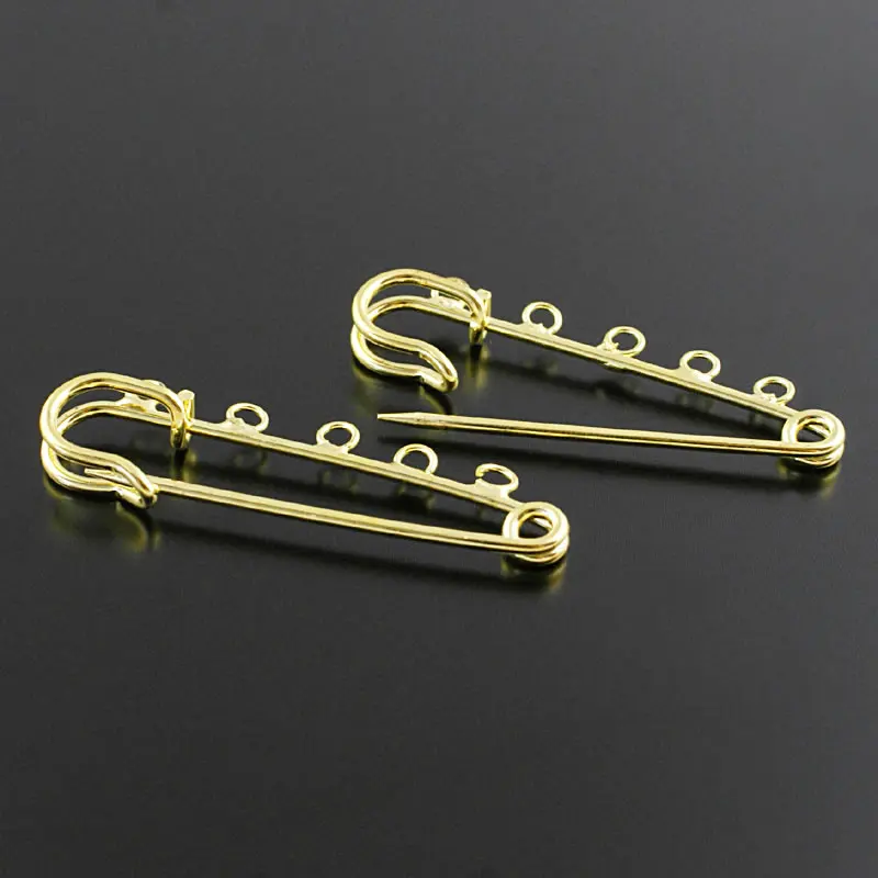 10PCS 50x13MM Wire Thickness 1.5MM Gold Color Iron Big Brooch Pins with 5 Hanging Holes Diy Jewelry Findings Accessories