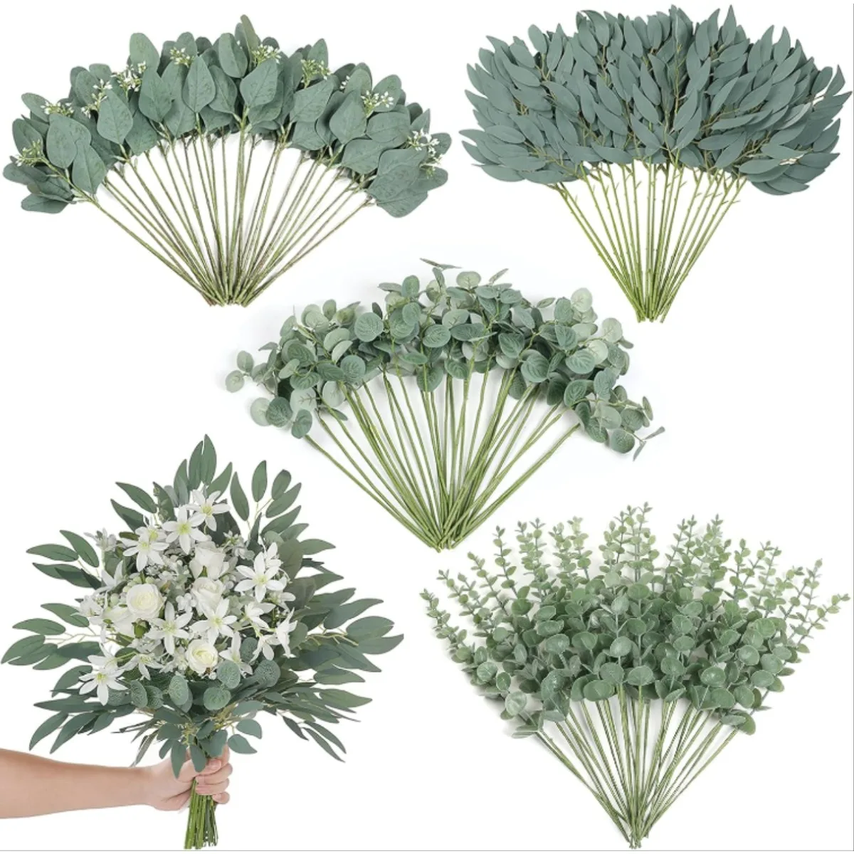 10/20pcs Artificial Eucalyptus Leaves Stems DIY Bouquets Floral Arrangement Green Plants Living Room Decor Bride Wedding Decor