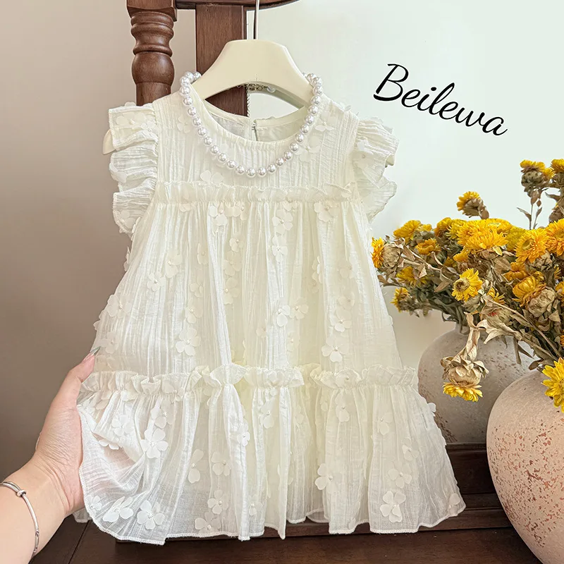 Girls 2026 Summer Fashion New Sweet Full Floral Print Dress Stylish and Pretty Baby Girl Childrens Trendy Dress