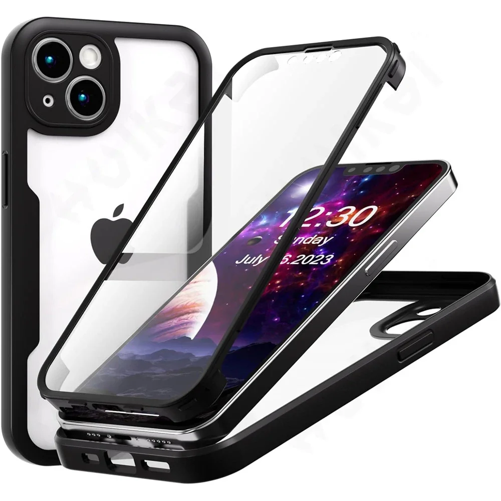 Case For iPhone 16 15 14 13 12 11 Pro Max Plus XS Max XR 8 7 Plus 360 Full Shockproof Silicone Screen Protection Phone Cover