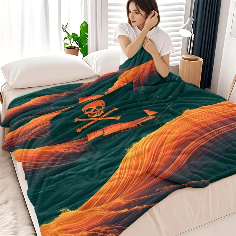 Gothic Pirate Skull Crossbones Blanket Throw Ocean Wave Design Decoration 150x200cm Large Soft Bedspread for Man Woman Boy Girl
