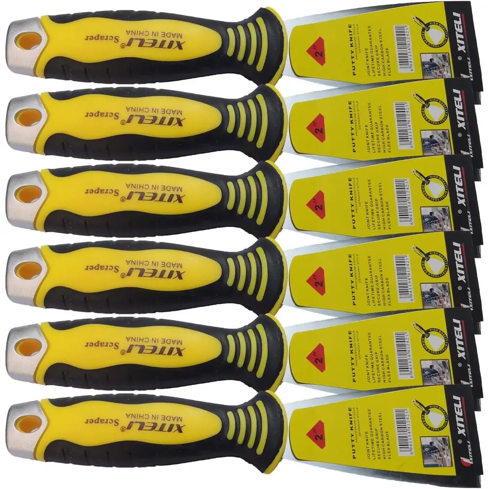 

6 шт. 2-дюймовый скребок для шпаклевки, ножи для шпаклевки с пластиковой эргономичной ручкой для наклеивания краски, настенной напольной плитки, нож для инструментов с металлической шпателькой, R