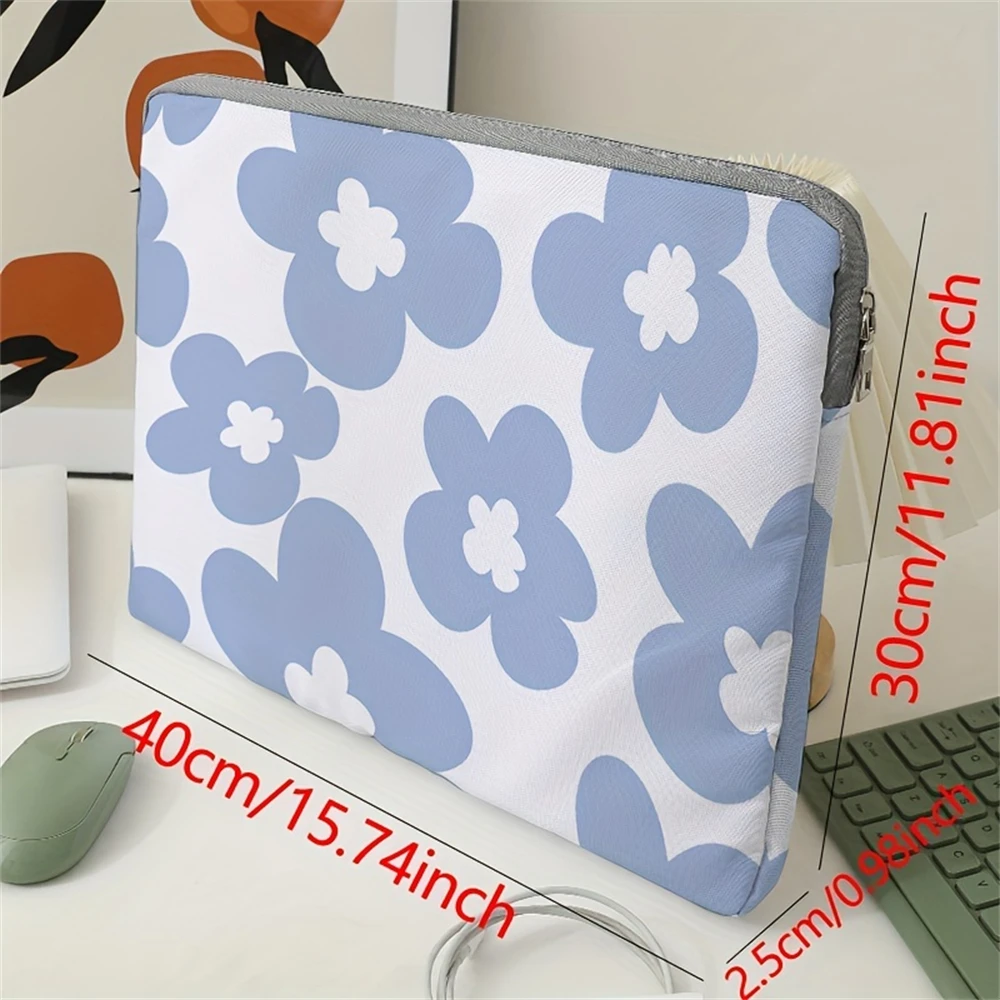 1pc，Small blue floral pattern laptop bag and briefcase, suitable for 14 inch laptops