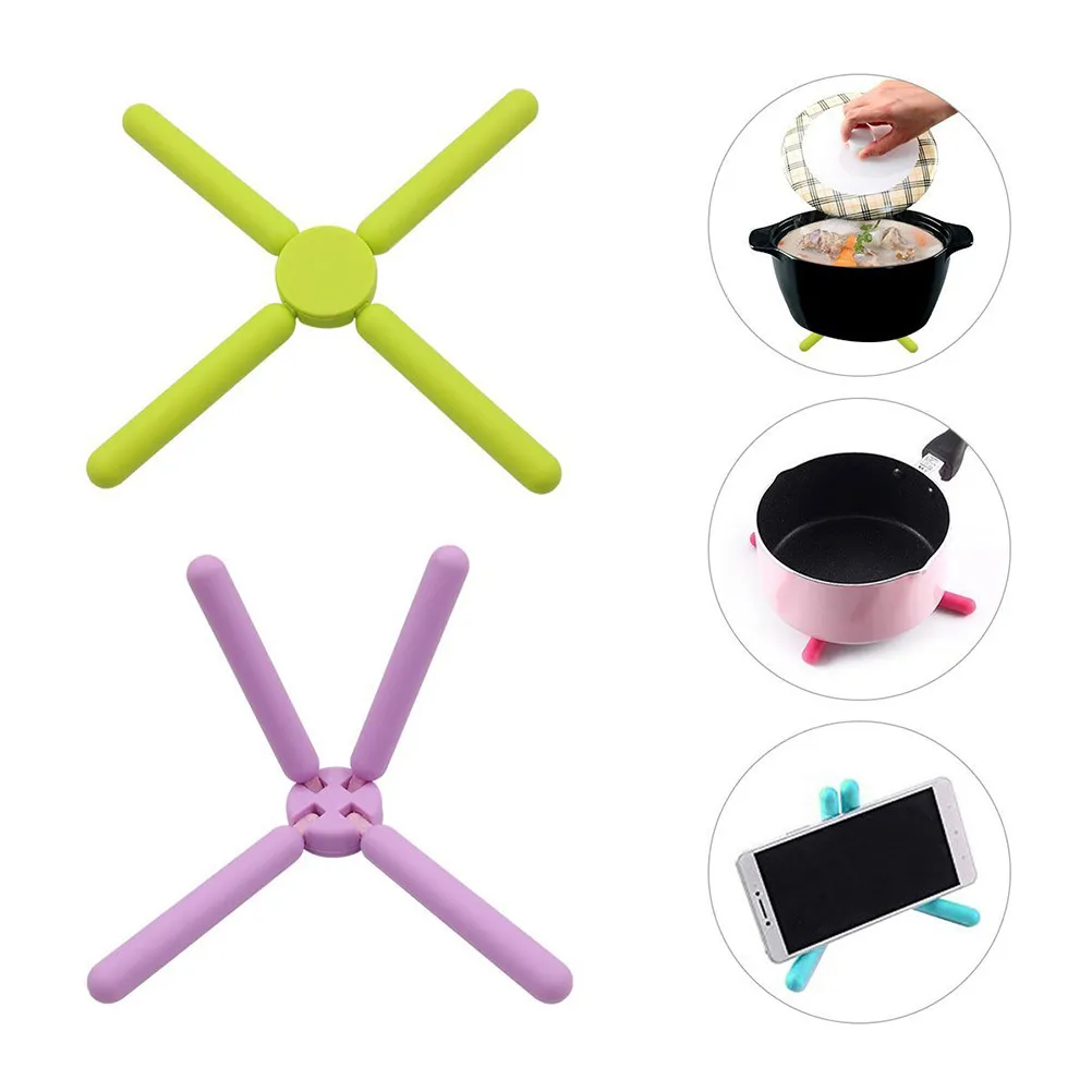 Cross-Shaped Silicone Folding Placemat Cell Phone Stand 10.2x3.6x3.6cm Heat Resistant Coaster Pot Pad Dining Table Placemat