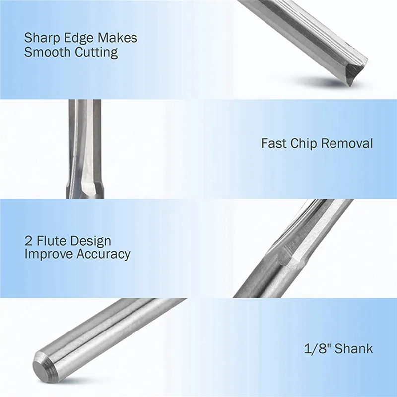 

30Pcs 2 Flute Cnc Router Bits 3.175Mm Straight Slot Steel Milling Cutter For Wood Plastic
