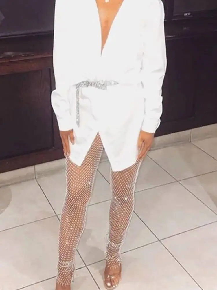 كريستال ضياء شبكة المرأة مثير الصيف الجوف خارج شفافة فضفاضة طويلة شبكة صيد السمك السراويل بحر جديد بنطلون