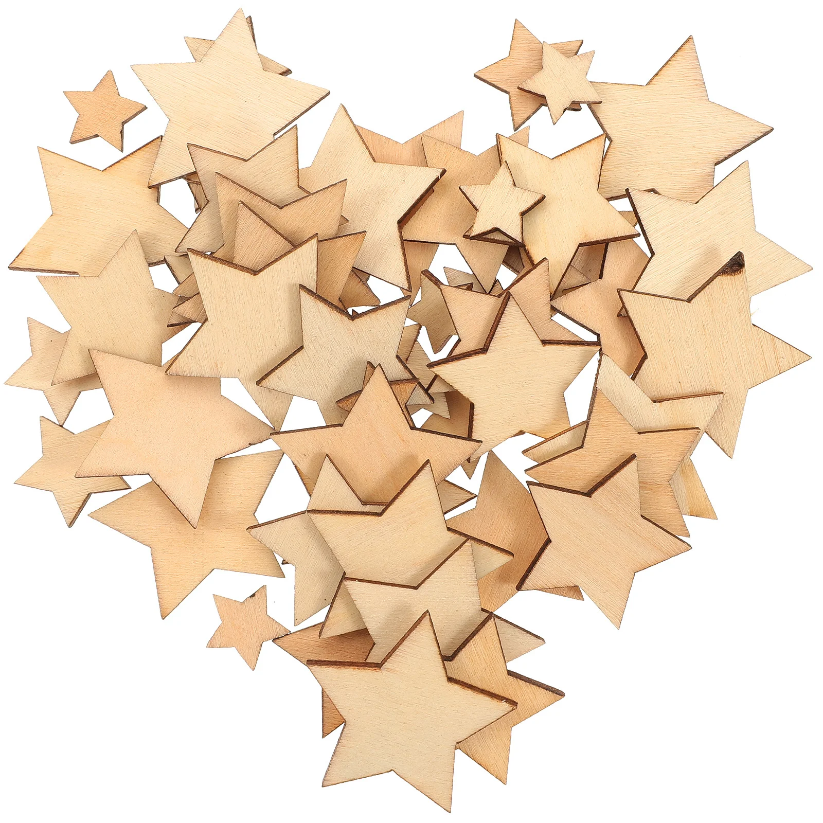 

100Pcs Wooden Ornaments Unfinished Star Cutouts Natural Wood Craft Discs 1.4 2 3 3.5cm Assorted Sizes for Scrapbooking Patchwork
