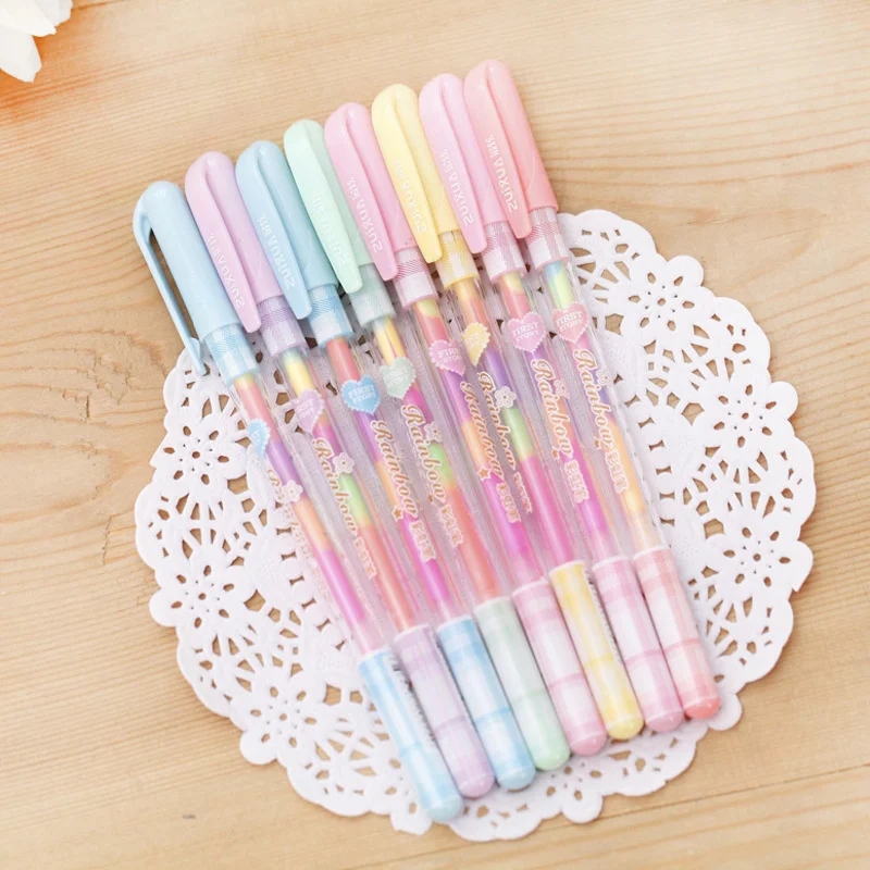6-Pack of Cute Candy Text Marker Gel Pens, 7-Color Refillable Office Stationery, Party Exchange Gifts, Study and Office Markers